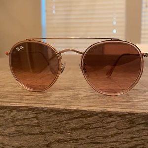 RAY-BAN RayBan Round Double Bridge Pink Brown Gradient Sunglasses RB3647N 9069A5